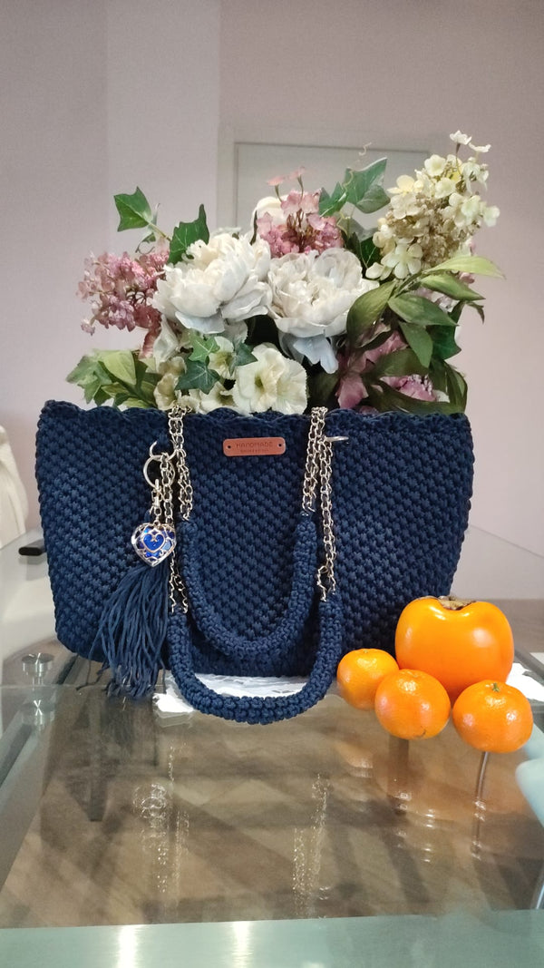 Borsa fatta a mano in cordino thai color blu